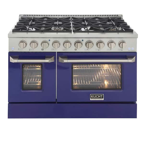 Kucht 48 in. 6.7 cu. ft. LP ready Double Oven Dual Fuel Range with Gas Stove and Electric Oven with Convection Oven in. Blue