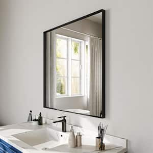 36 in. W x 36 in. H Black Rectangle Framed Tempered Glass Wall-mounted Mirror