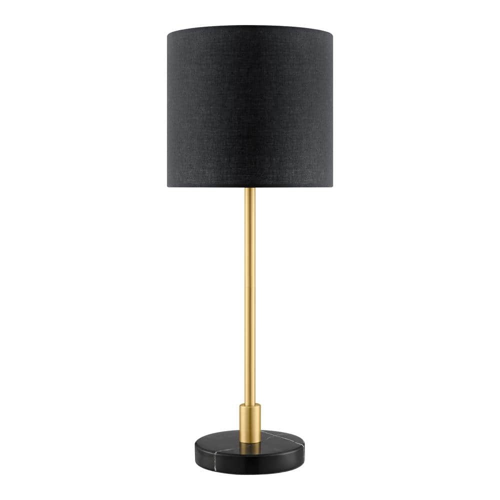 Raeburn 23 in. Steel and Marble Aged Brass Indoor Table Lamp with Black Fabric Shade