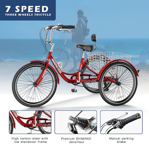 MOONCOOL Adult Tricycle 7 Speed 24 in. Seat Adjustable Trike
