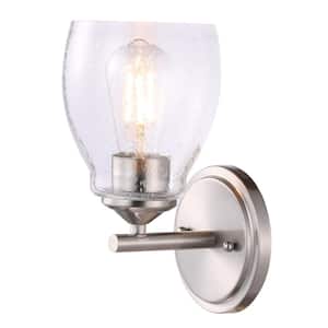 Winsley 5.375 in. 1-Light Brushed Nickel Vanity Light with Clear Seeded Glass Shade