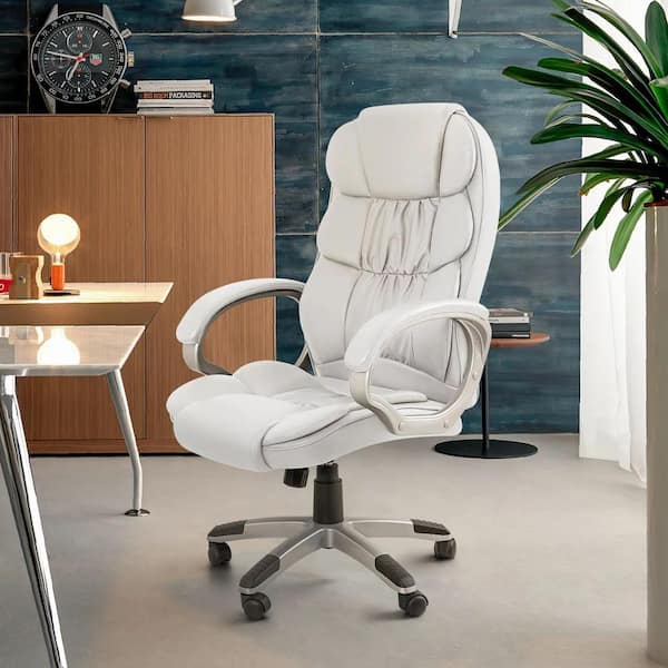 Tufted white leather low back office chair