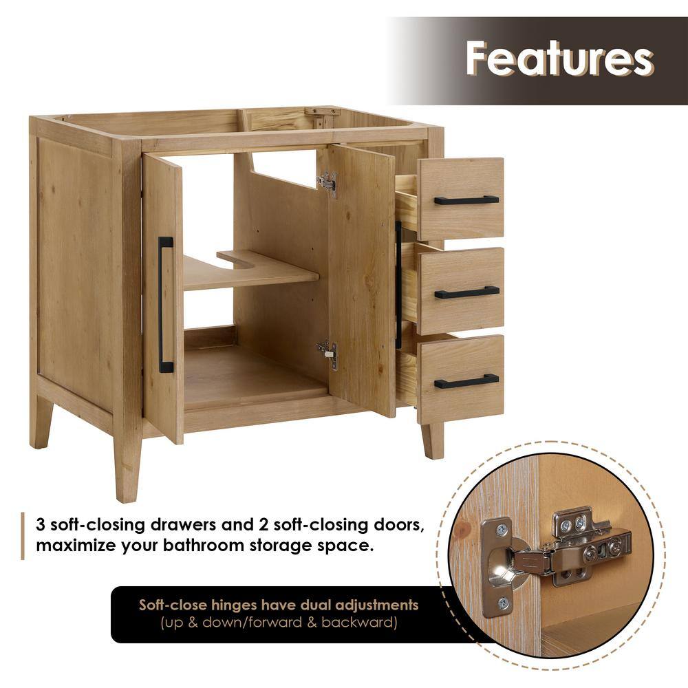 Laurel 36" Weathered Fir Vanity with Calacatta Quartz Top