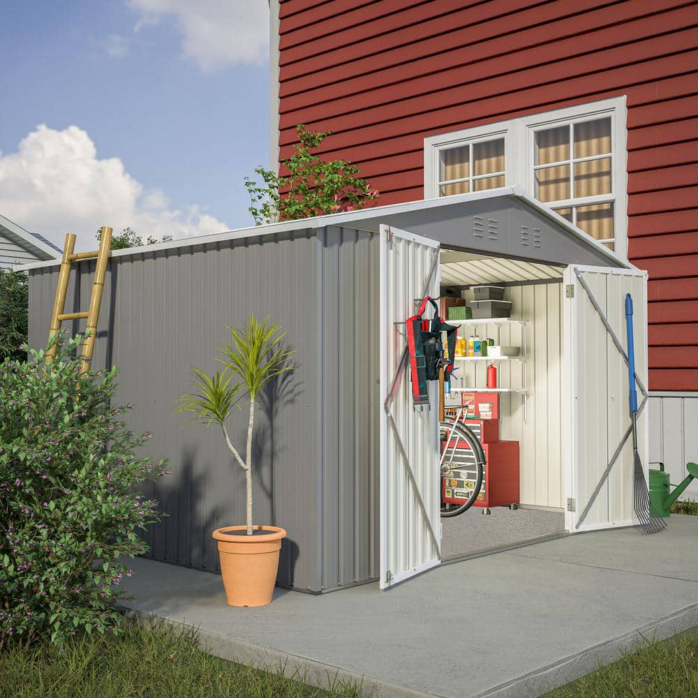 10' x 8' Gray Metal Double Door Storage Shed