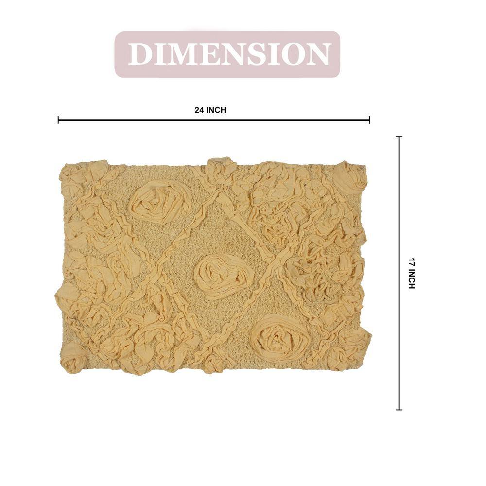 Modesto Yellow Cotton Bath Rug with Rose Design, 17x24