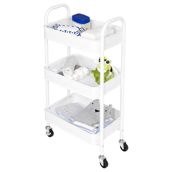 Kahomvis 3-Tier Metal Storage Rolling Utility Cart Heavy Duty Craft Cart  with Wheels and Handle in White Mile-LKD0-4R4V - The Home Depot