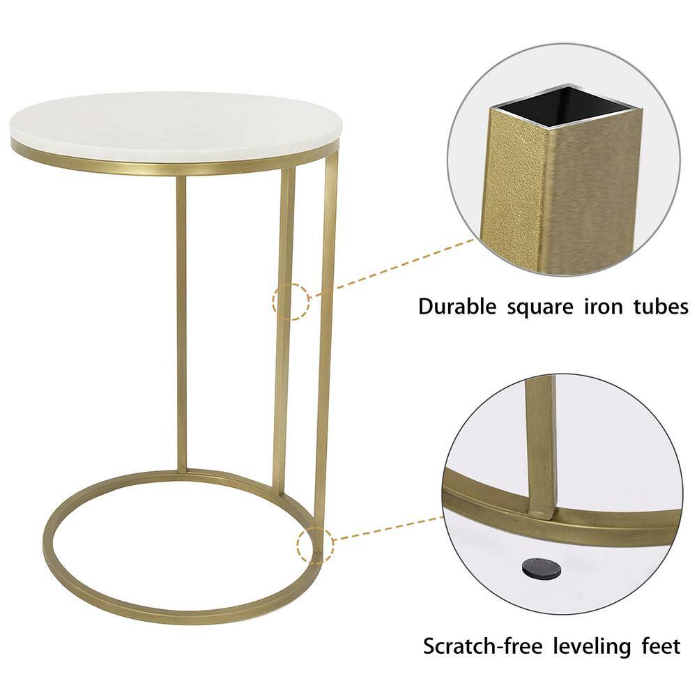 Round White Faux Marble and Gold Metal Side Table