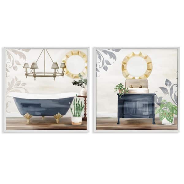 Chic Bathroom Interior Still Life by Kim Allen 2-Piece White Framed Giclee Art Print Typography 17 in. x 17 in.