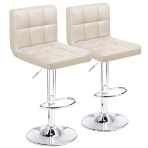 33 in. - 44 in. Height Beige Low Back Metal Adjustable Bar Stool with PU Leather-Seat 360° Swivel (Set of 2)