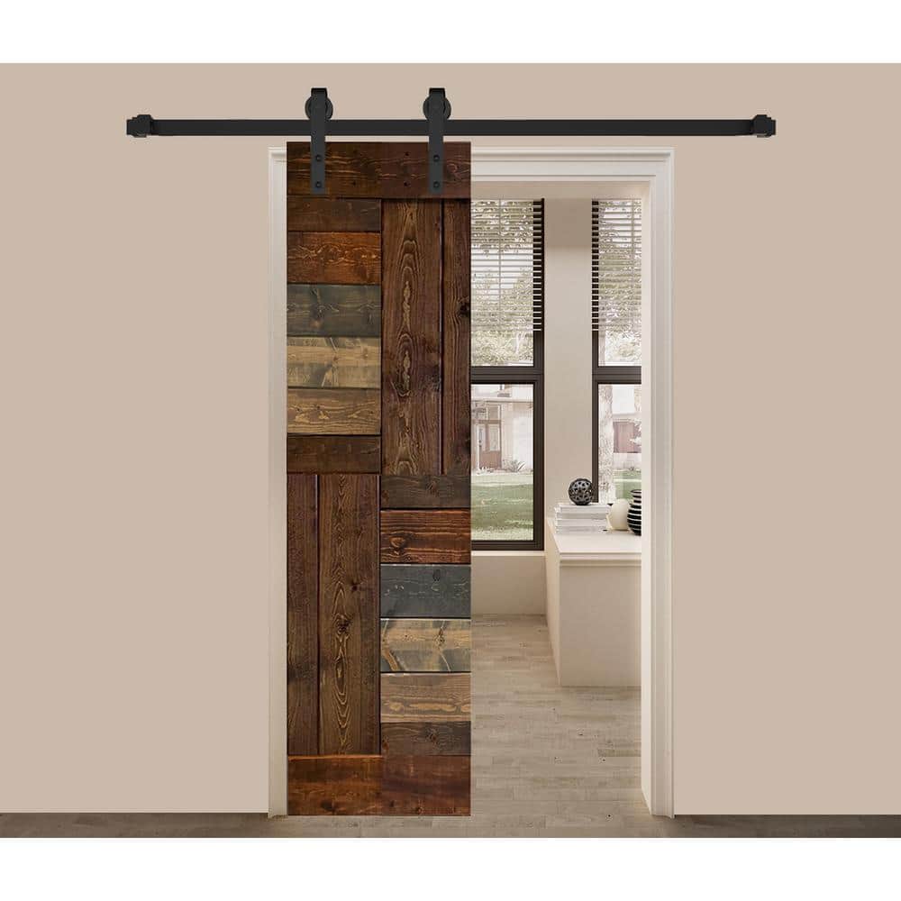 Multicolor Textured Solid Wood Sliding Barn Door Slab