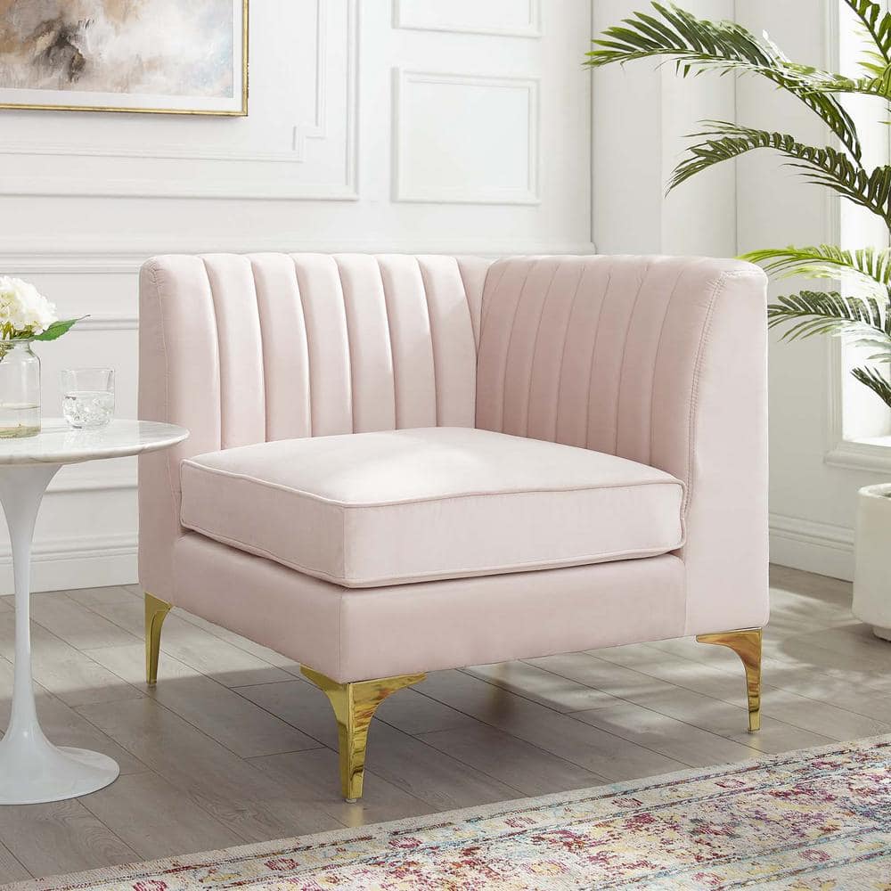 Triumph 32" Pink Velvet Channel Tufted Corner Chair
