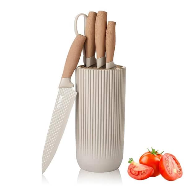 6-Knife Modern Stainless Steel Universal Knife Block with Diamond Blade, Knife Set for Kitchen, Ergonomical Design
