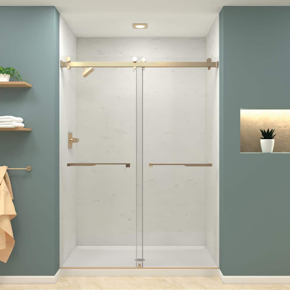 Brooklyn 60" Gold Frameless Double Sliding Shower Door with Clear Glass