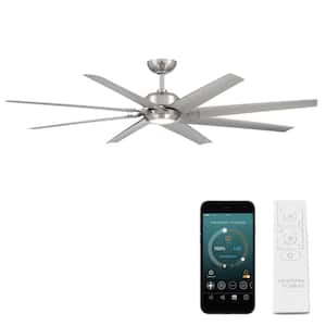 Roboto XL 70 in. Indoor/Outdoor 8-Blade Smart Ceiling Fan in Brushed Nickel with 3000K LED and Remote Control