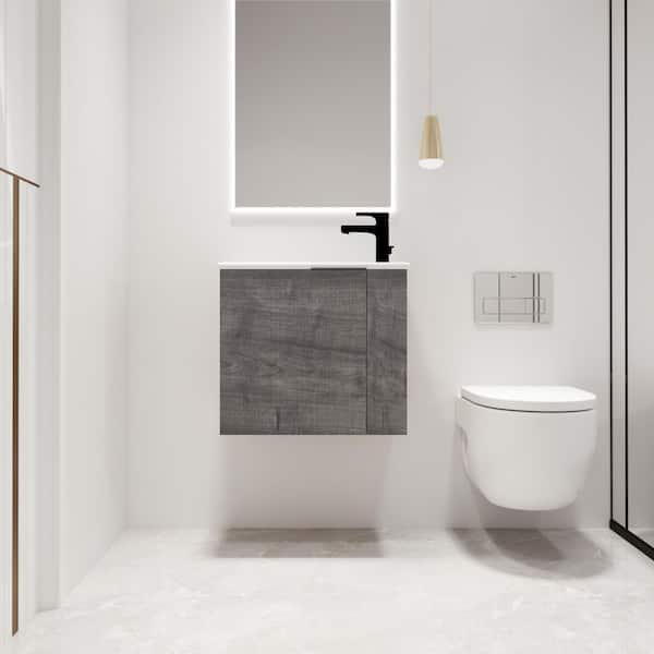 ARTCHIRLY 22 in. W x 13 in. D x 19.7in. H Single Sink Wall-Mounted Bath Vanity in Gray with White Ceramic Vanity top