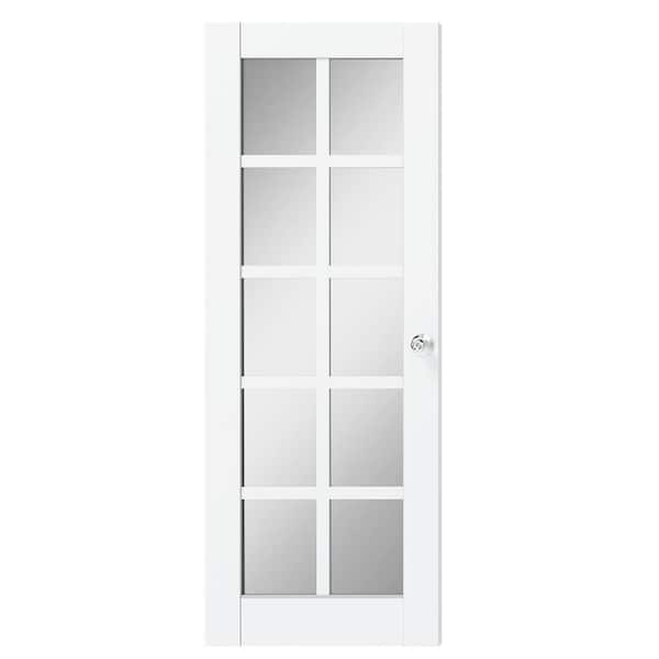 TENONER 32 in. x 80 in. Composite, MDF 10 Lite, Mirrored Glass, Primed, White Interior Door Slab with Silver Sphere Doorknob