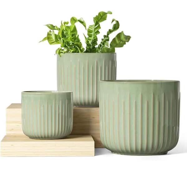 ITOPFOX Modern 8.3 in. L x 8.3 in. W x 7.5 in. H Glaze Summer Green Ceramic Round Indoor Planter (3-Pack)