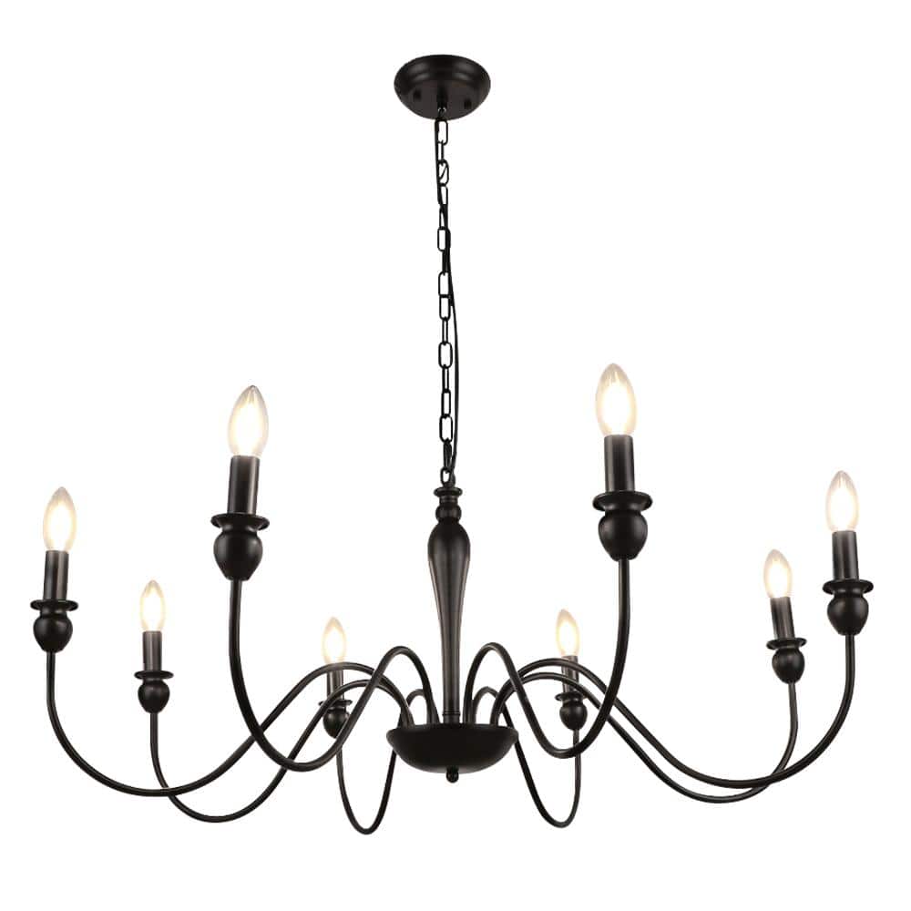 8-Light Rustic Industrial Iron Hanging Black Chandeliers for Entryway Foyer
