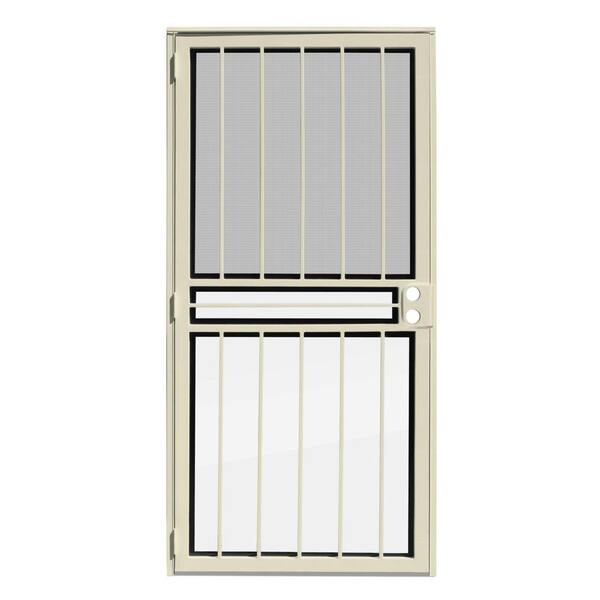 Unique Home Designs 36 in. x 80 in. Paladin Almond Recessed Mount All Season Security Door with Insect Screen and Glass Inserts