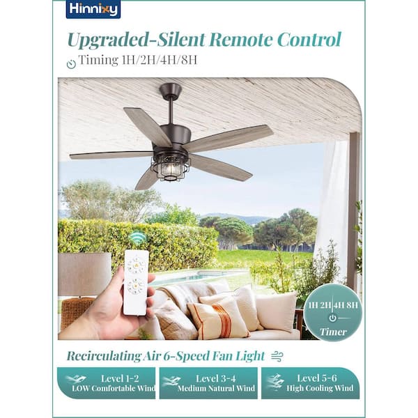 HINNIXY 52 in Outdoor Brown Waterproof Ceiling Fan with Lights and
