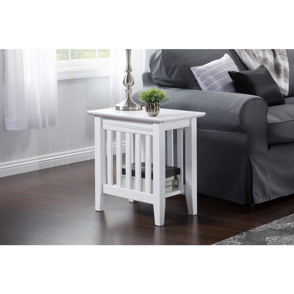 White Solid Hardwood Mission Style Side Tables, Set of 2
