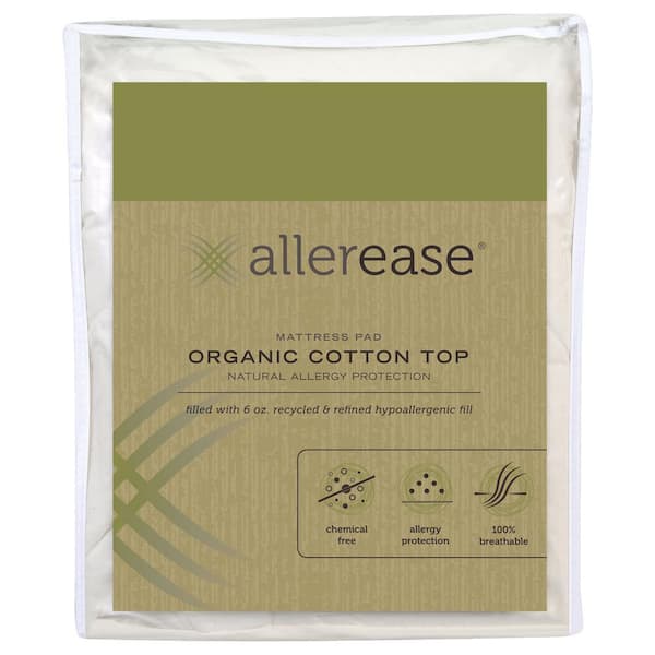 AllerEase Hot Water Washable Bedding Medium Deep Pocket Polyester Queen Mattress Pad