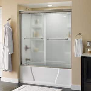 Silverton 60 in. x 58-1/8 in. Semi-Frameless Traditional Sliding Bathtub Door in Nickel with Droplet Glass