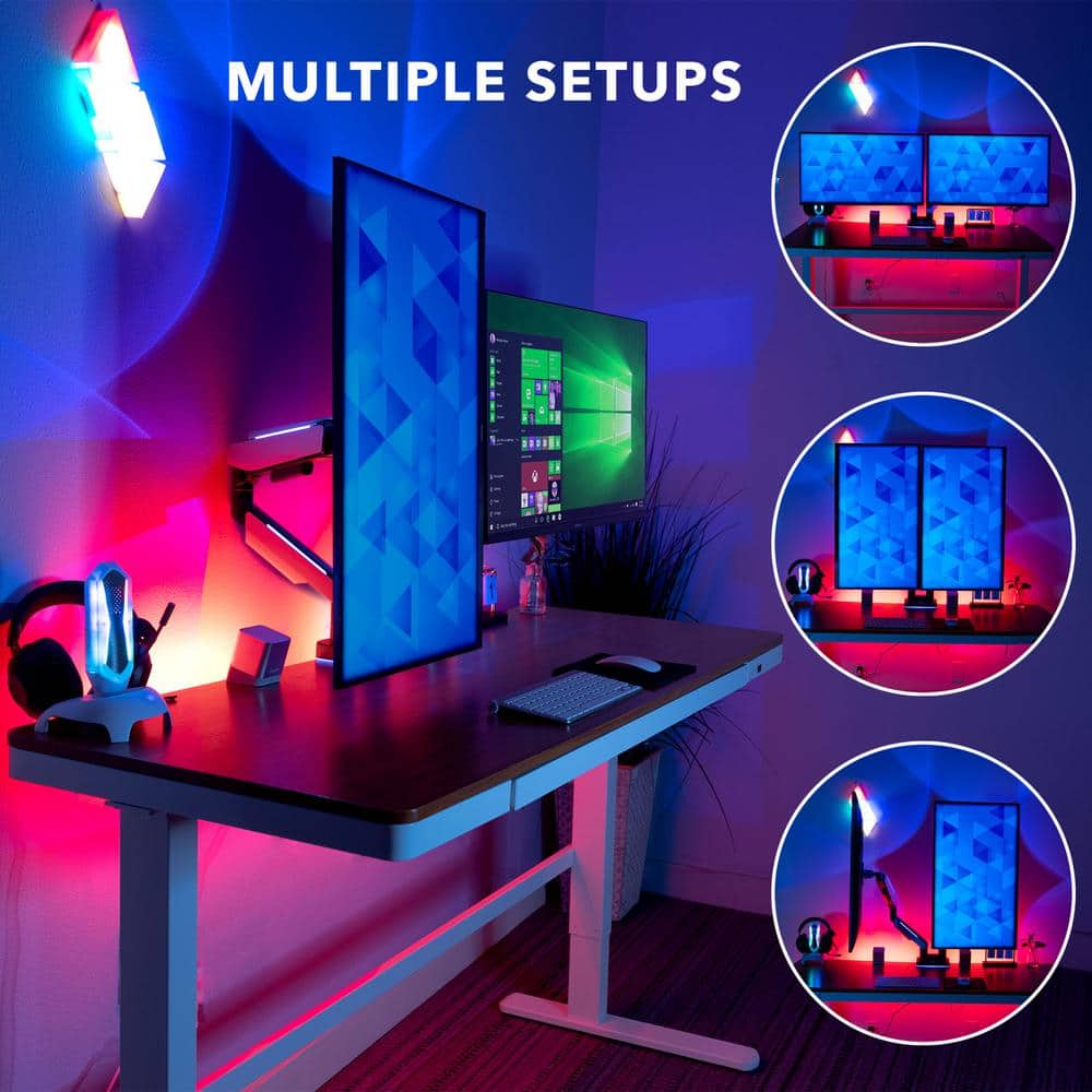 Matte Black and Grayish White Dual Monitor Desk Mount with RGB Lights