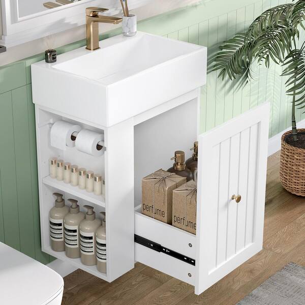 20 in. Single Sink Floating White Bath Vanity with White Ceramic Top