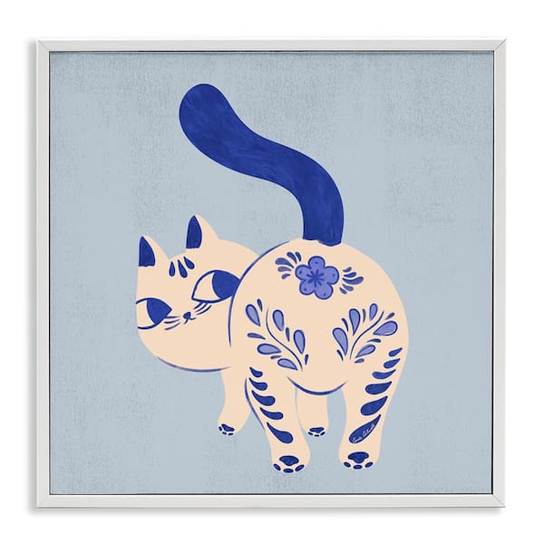 Purrcelin Patterned Cat by Carrie Cantwell White Framed Animal Giclee Art Print 12 in. x 12 in.