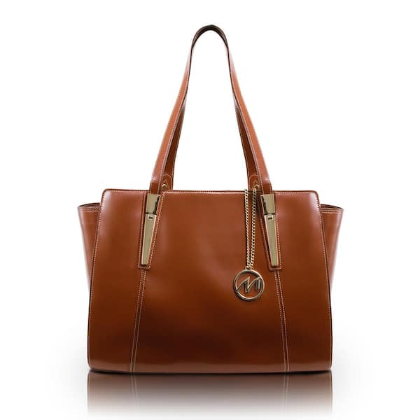 ALDORA, Brown Leather Ladies' Tote Bag with Tablet Pocket