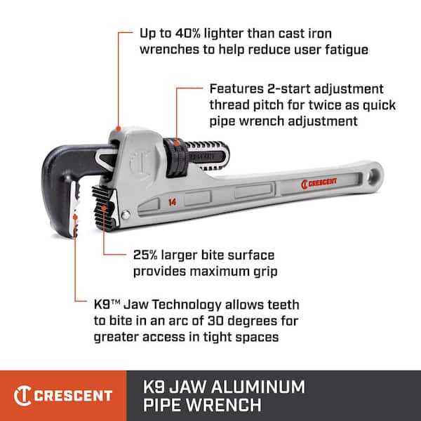 14 in. Aluminum K9 Jaw Long Handle Pipe Wrench