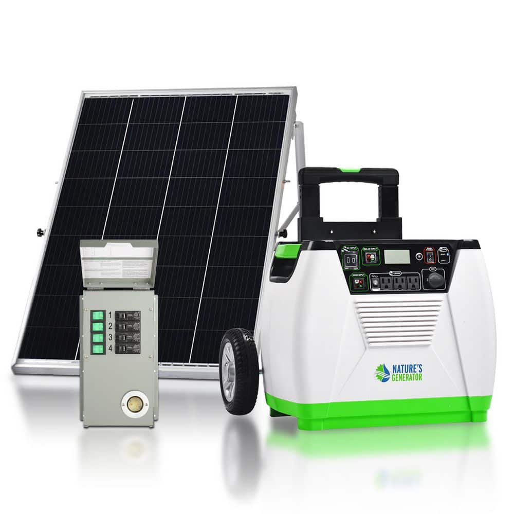 NATURE'S GENERATOR 1800-Watt/2880W Peak Push Button Start Solar Powered Portable Generator with Power Transfer Kit and One 100W Solar Panel