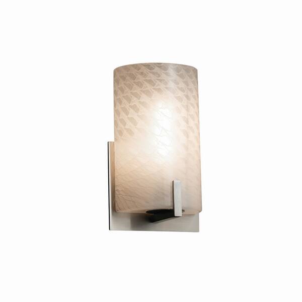 Justice Design Fusion Century 1-Light Brushed Nickel Wall Sconce with Weave Shade