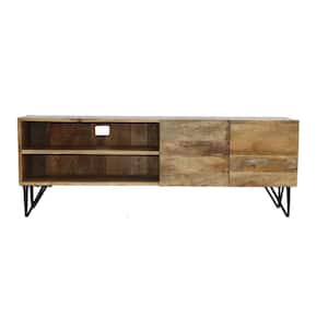 14 in. Brown Wood TV Stand Fits TVs Up to 50 in. with Storage Doors