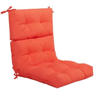 22 in. x 20 in. Outdoor High Back Dining Chair Cushion Patio Tufted Seating Pad with Non-Slip String Ties in Orange