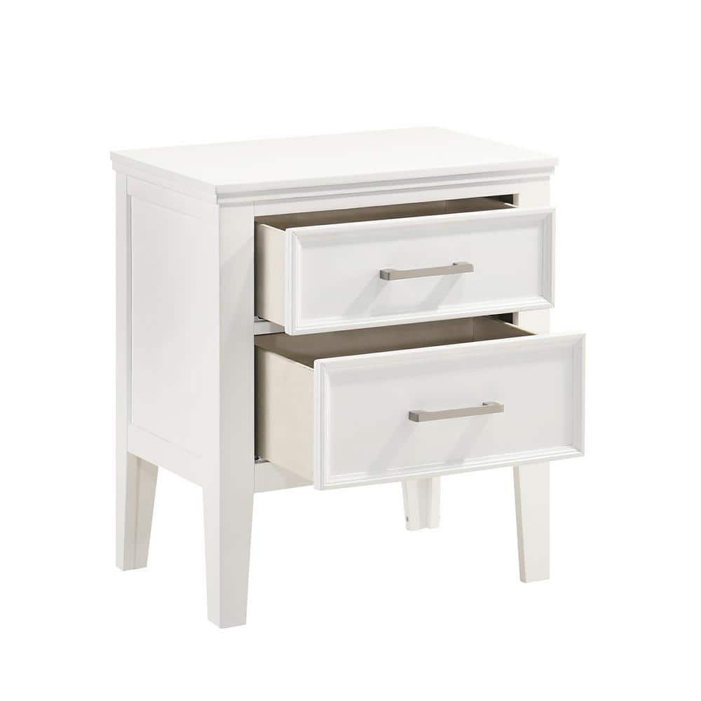 Andover White 2-Drawer Rubberwood Nightstand