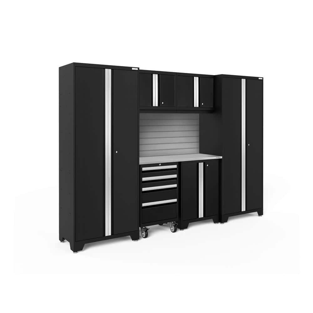 Bold Series 108 in. W x 76.75 in. H x 18 in. D 24-Gauge Steel Garage Cabinet Set in Black (7-Piece) -  NewAge Products, 63057