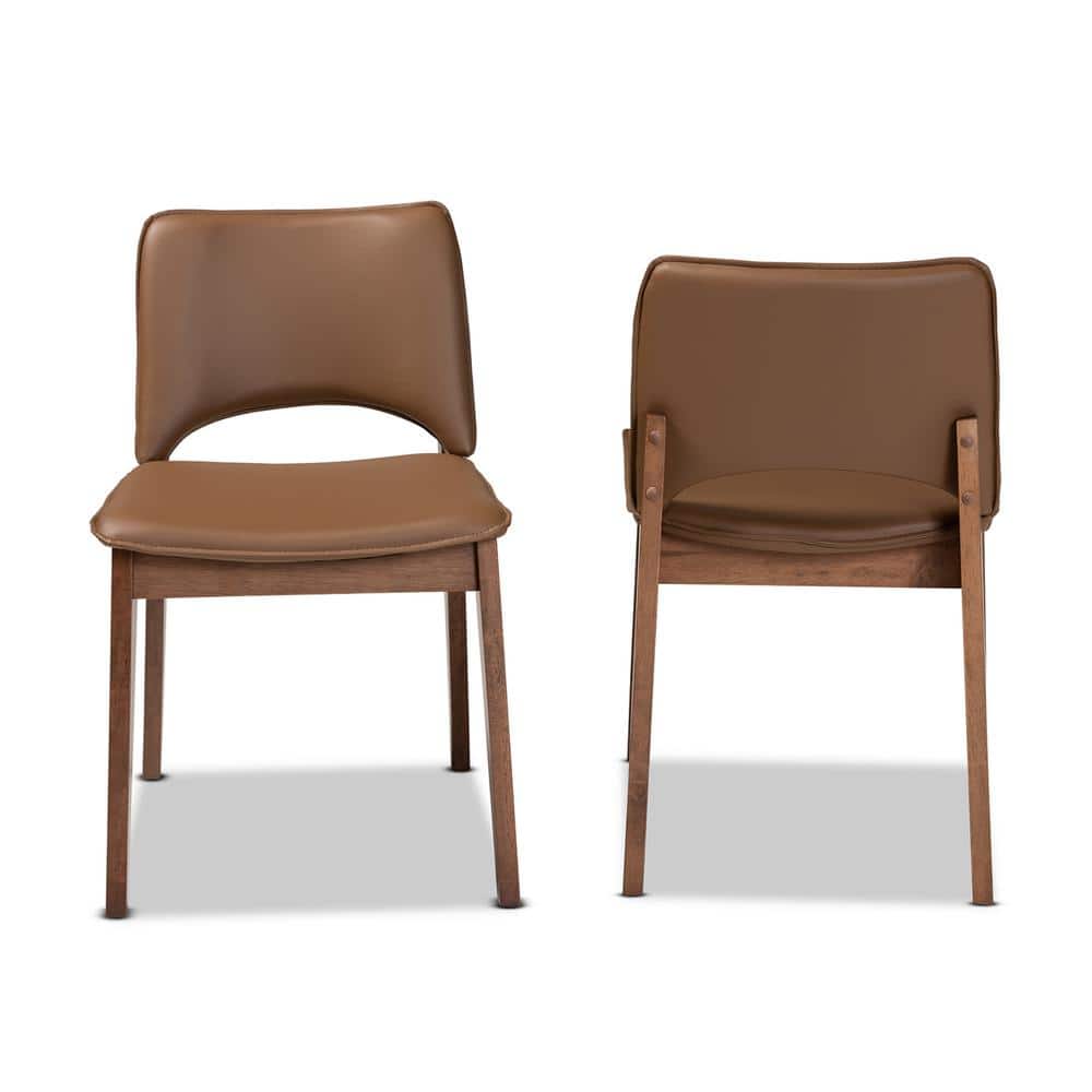 Brown Faux Leather Upholstered Wood Arm Chair with Cane Back