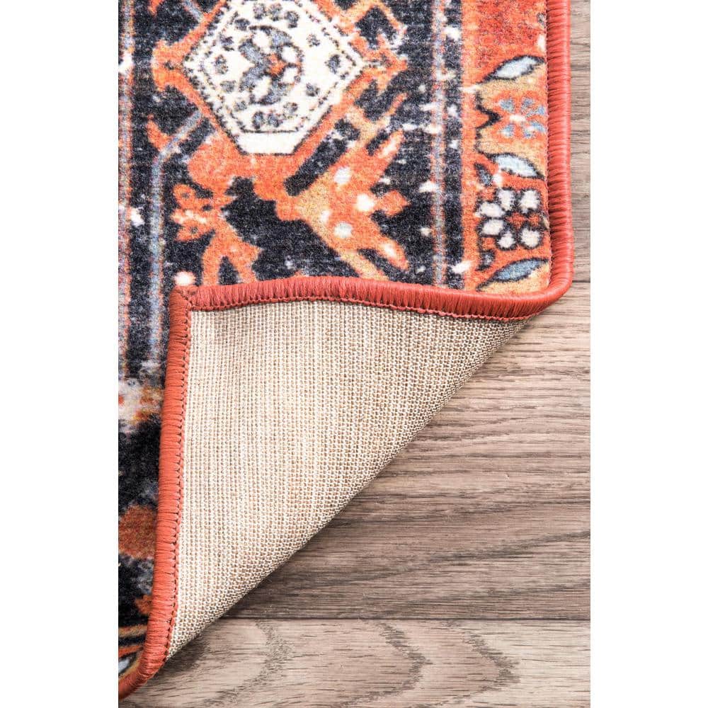 Sherita Rust and Ivory Oriental Synthetic Runner Rug