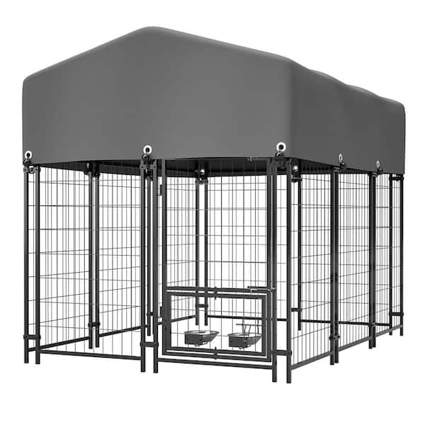4 ft. W x 6 ft. D Outdoor Dog Cage Dog Kennel Pet Fence with Cover and Rotating Feeding Door