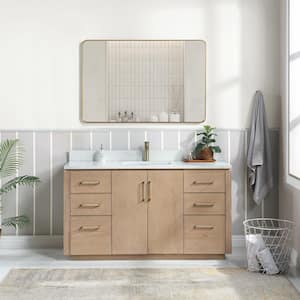 San 60 in.W x 22 in.D x 33.8 in.H Single Sink Bath Vanity in Washed Ash Grey with White Composite Stone Top