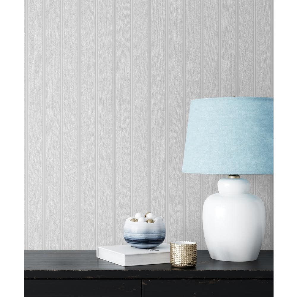Off-White Faux Beadboard Paintable Unpasted Wallpaper