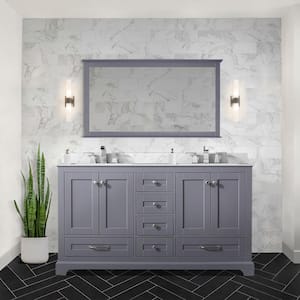 Dukes 60 in. W x 22 in. D Dark Grey Double Bath Vanity, Carrara Marble Top, and 58 in. Mirror