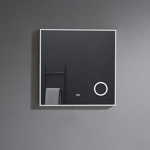 Eviva Illuminate 30 in. W x 30 in. H Small Rectangular Aluminum Framed Wall Bathroom Vanity Mirror in Glass