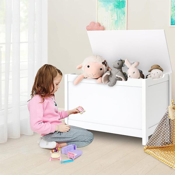 Yofe White Wooden Lift Top Storage/Box Organizer/Kid's Toy Chest with 2 Safety Hinge, Bench for Bedroom/Entryway/Living Room, White 1