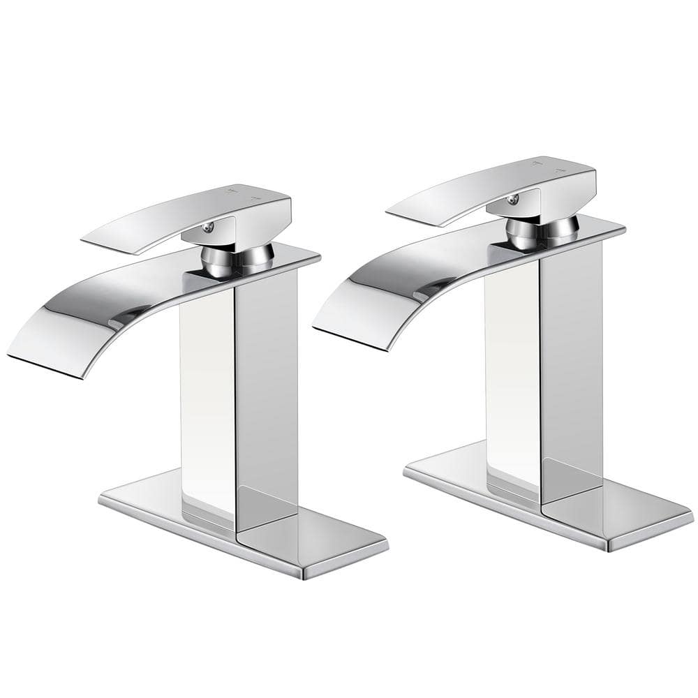 Waterfall Bathroom Faucet with Deck Plate, Single Handle Faucets for 1 or 3