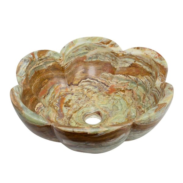Onyx Marble Designs Flower Stone Vessel Sink in Dark Green