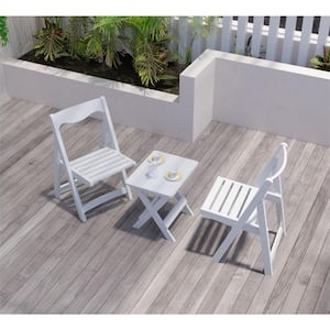 3-Piece HIPS Material Outdoor Bistro Set Foldable Small Table and Chair Set with 2-Chairs and Rectangular Table, Teak