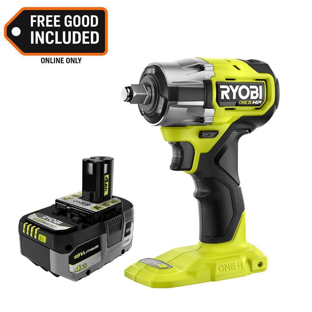 RYOBI ONE+ HP 18V Brushless Cordless Compact 1/2 in 4 Mode Impact Wrench with 4.0 Ah Battery (PSBIW25PBP004)